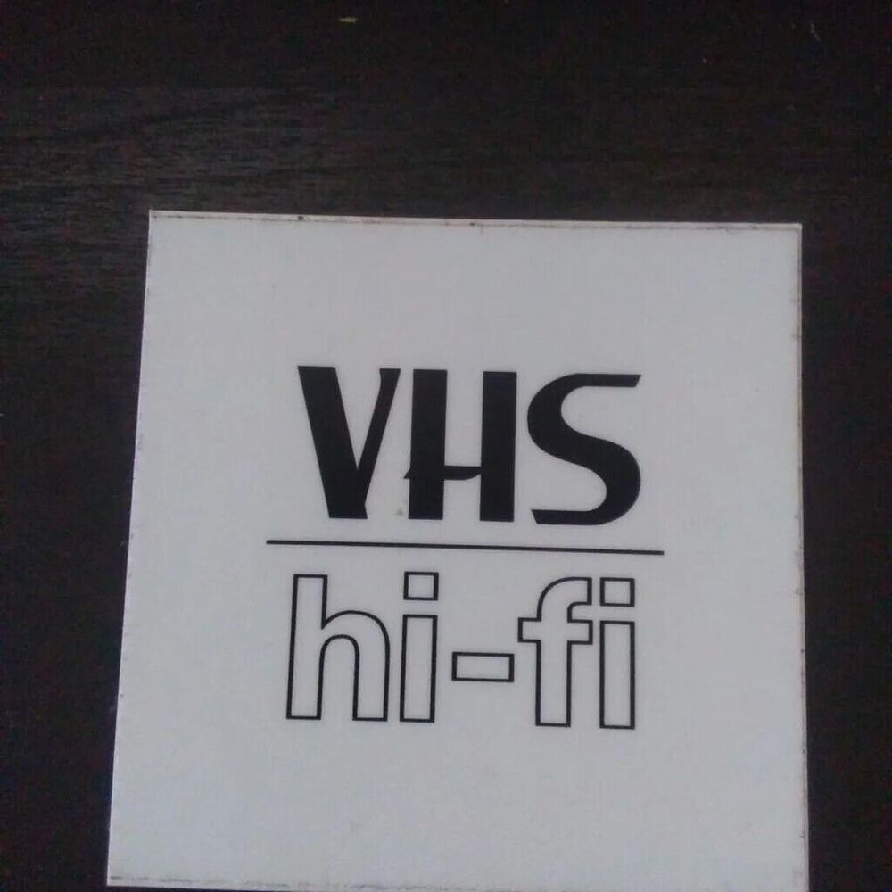 Vhs hi Fi graphic logo 1990s 90s dumbgood logo Black and white sticker Box logo